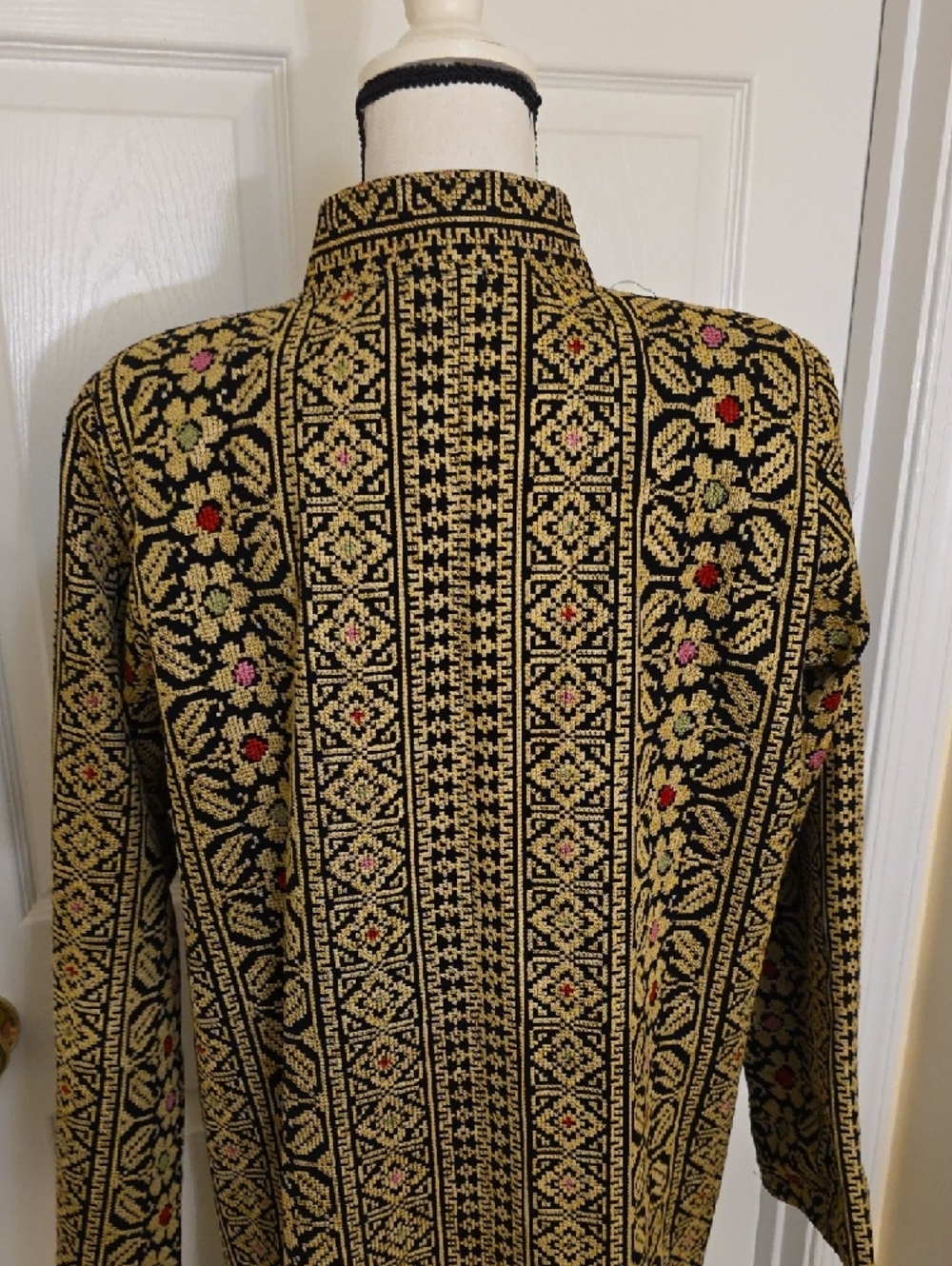 NEW Rare Dubai Jordan Tatreez Embroidered Long Open Front Duster Coat Abaya L - Picture 4 of 11